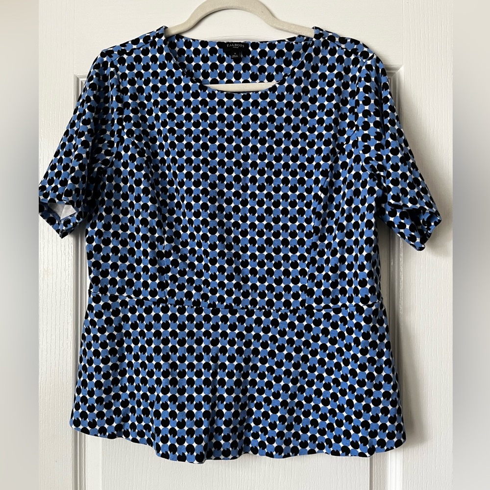Talbots Blue and Black Geometric Blouse